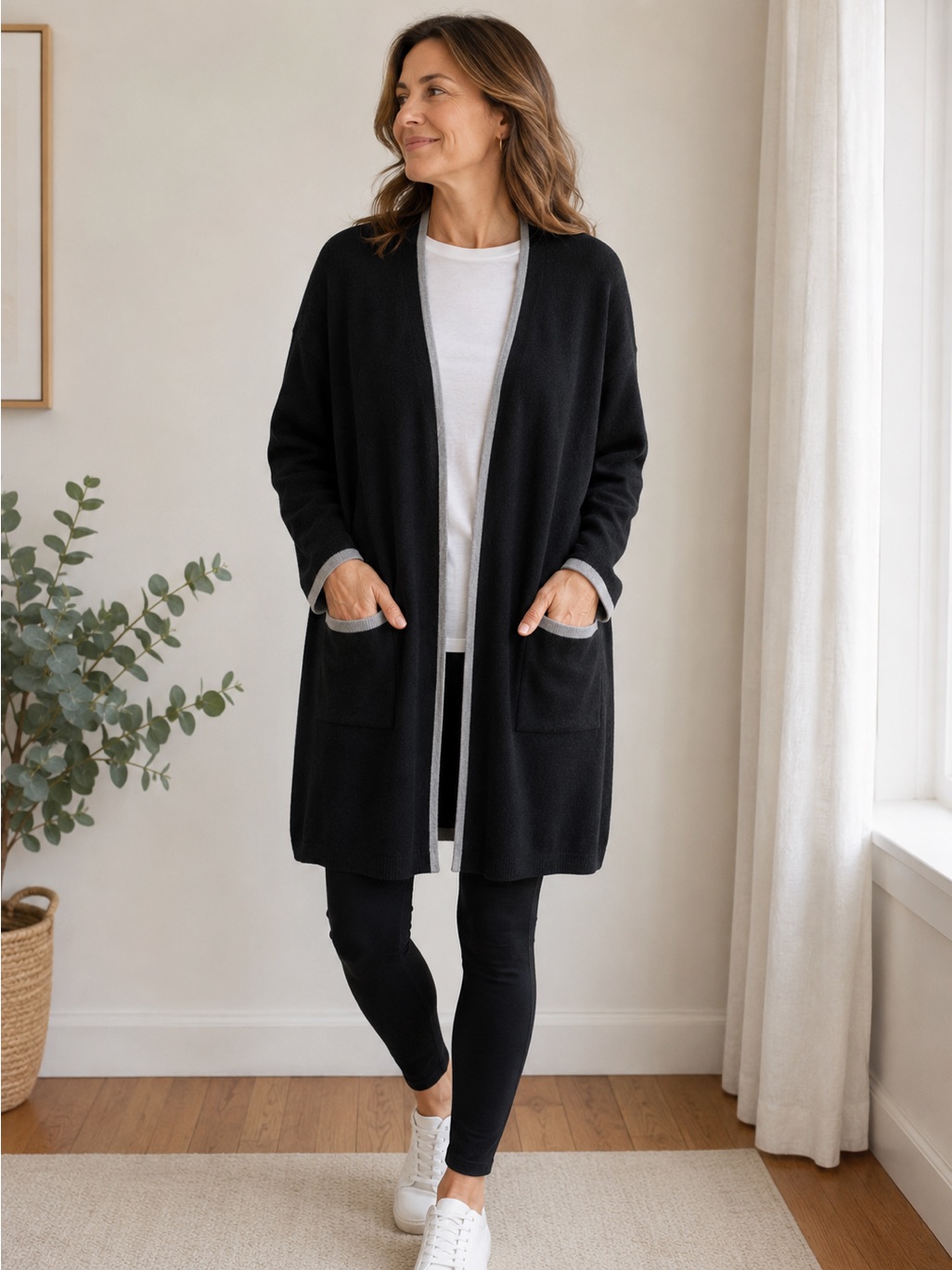 Eileen Fisher 100% Merino Wool Pocketed/ Open Front Cardigan M( Oversized )